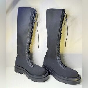 Black Chunky Platform Combat Boots Women’s Size 37 – Tall Lace-Up Gothic Style